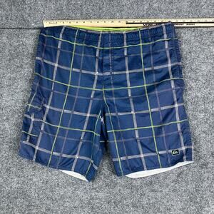 Quiksilver Swim Trunks Mens Size M Plaid Blue Green Waterman Board Shorts Mesh